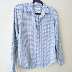 SOLD Frank & Eileen Barry Button Down Shirt in Pink Seafoam Check |  Linen XS